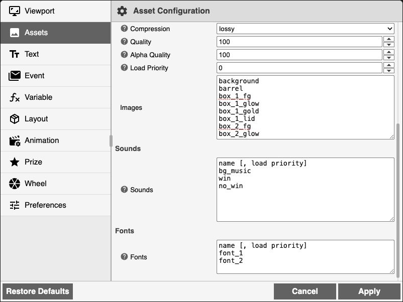 From the Editor it's possible to configure the game to have more files. Match the file names when uploading to the Assets page. 