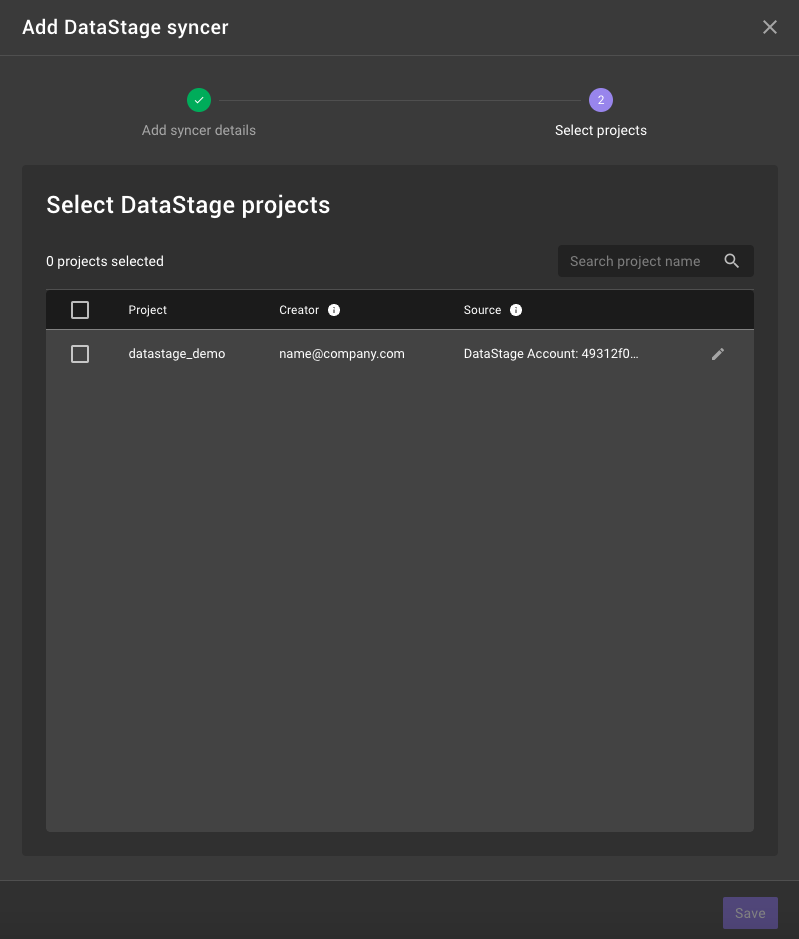 datastage projects list