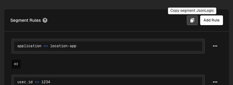 Screenshot of Hyphen app showing where the "copy json logic" button is