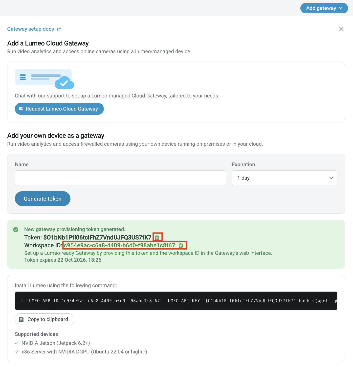 Copy the token and workspace ID. 