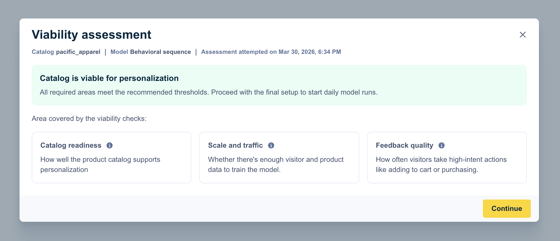 Viability check results showing all criteria passed with green indicator