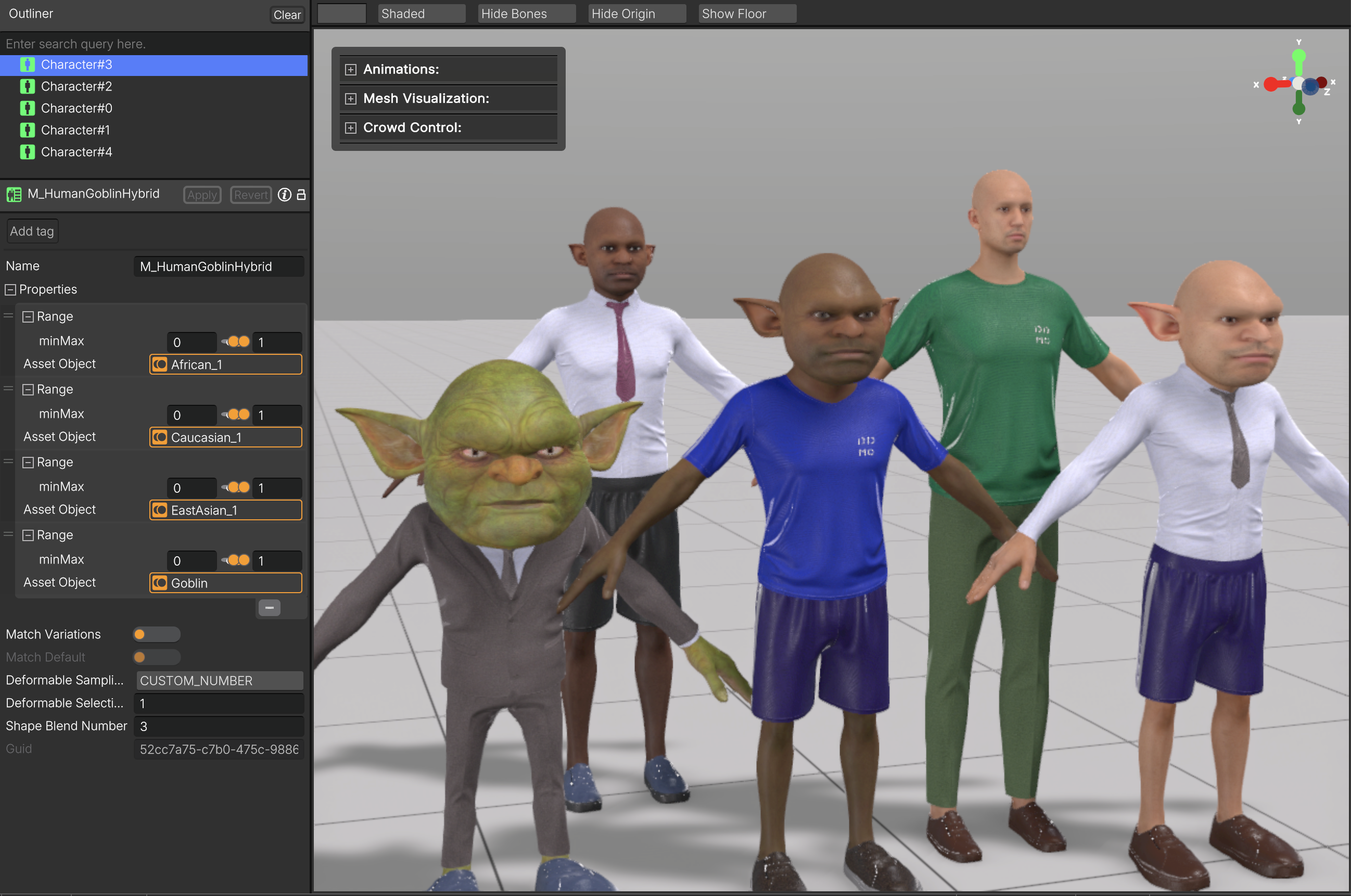 A crowd that blends human Shapes with a Goblin Shape.
