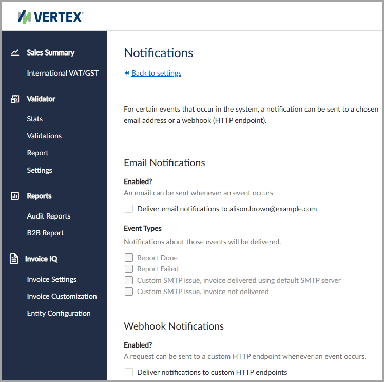 Enable email and webhook notifications from your settings.
