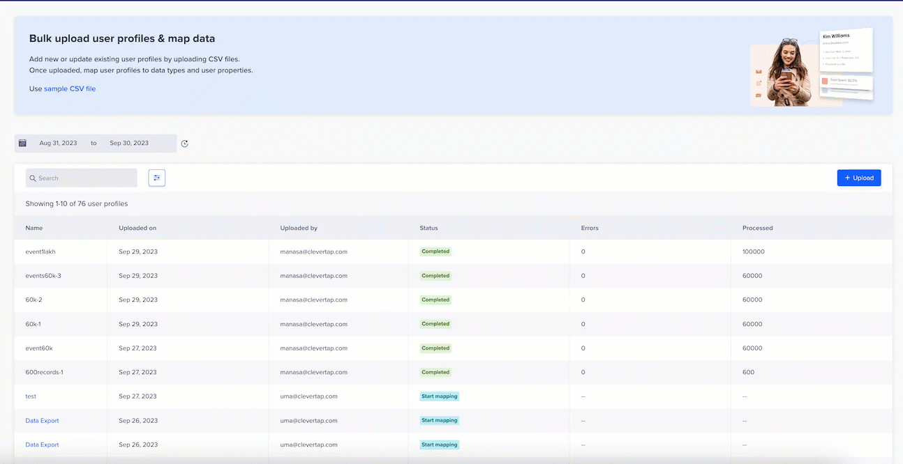 Filter Uploaded User Profiles by Status