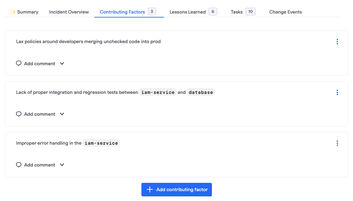 Contributing factors tab in Retrospective view