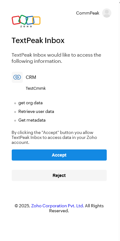 Screenshot with approving access