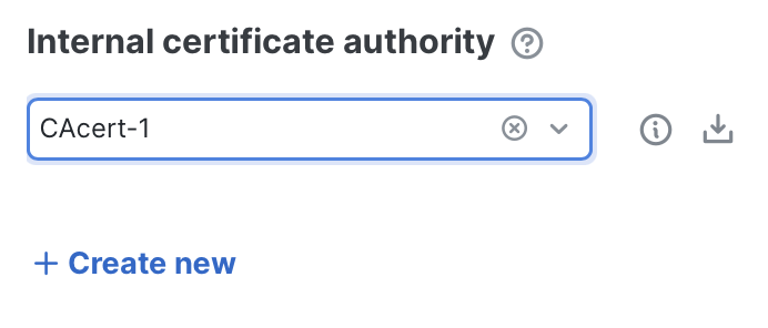 Internal certificate authority dropdown showing a selected certificate.