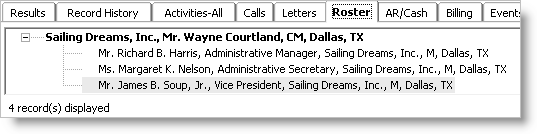 Select Customers > Manage customers, find a customer record, and click the Roster tab
