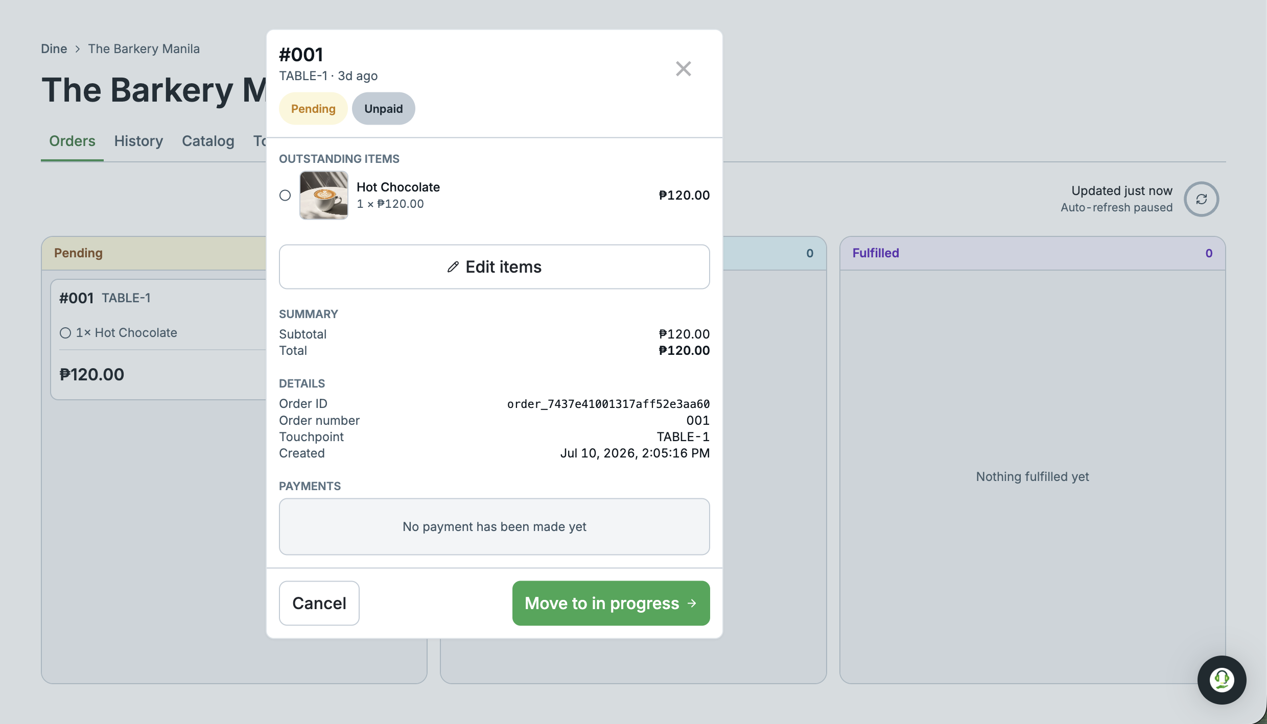 update the fulfillment status