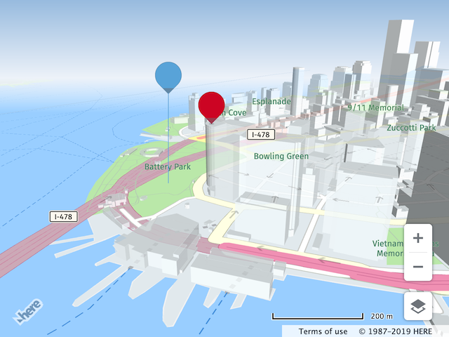 Map with elevated markers