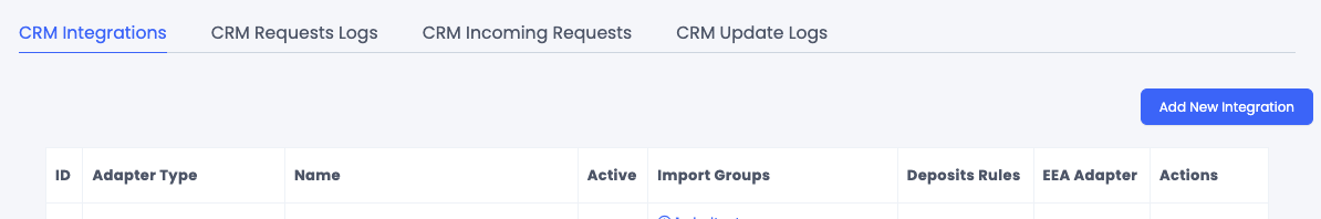 Screenshot of CRM Integrations tab