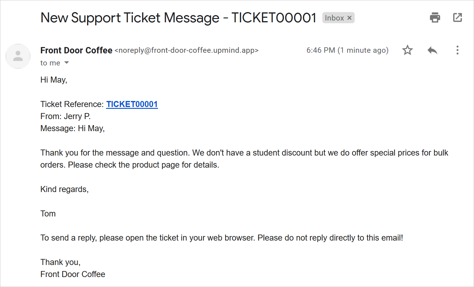 Ticket reply