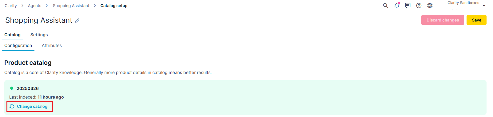 Click Change catalog option to update the data.