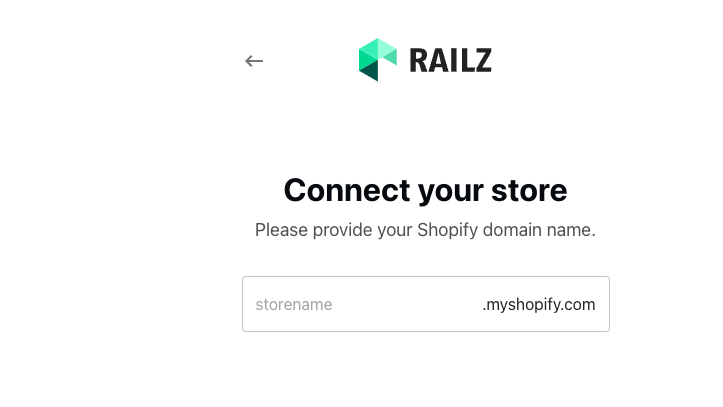 Railz Connect - Enter Shopify Store Name. Click to Expand.