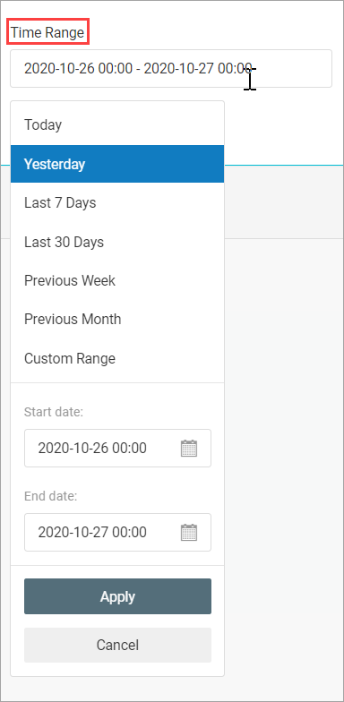 Screenshot of the **Time Range** field