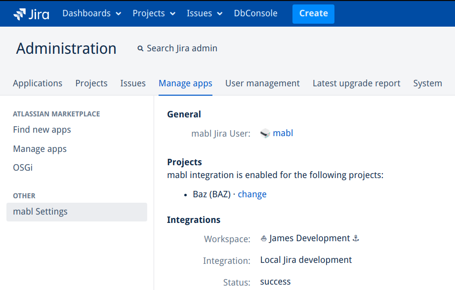 List of Jira projects configured to work with mabl.