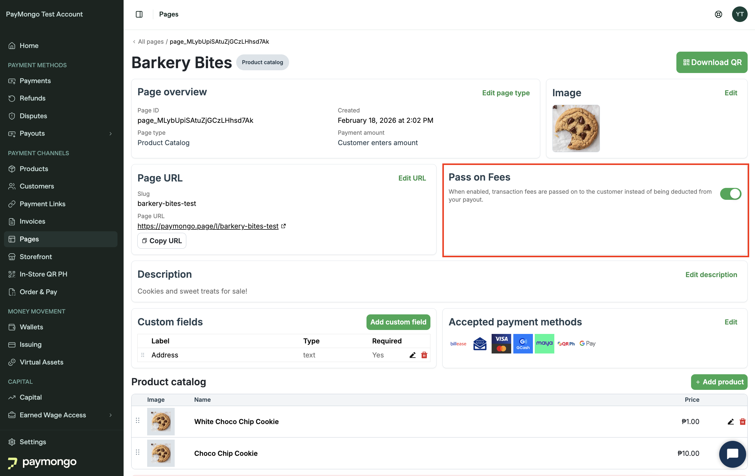 Pass on Fees toggle on a Payment Page