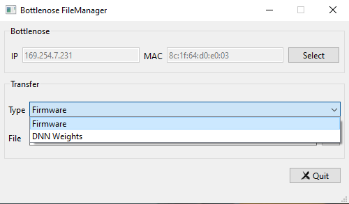 Setting Firmware update from with the Bottlenose utility.