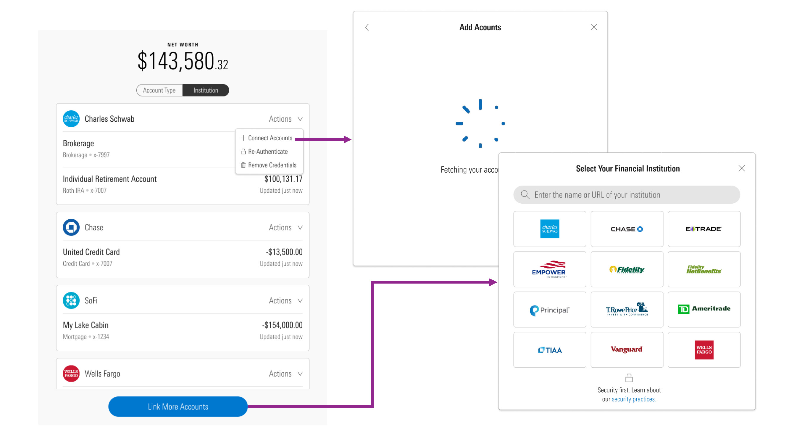 Account Summary (on the left) and Account Linking (on the right)