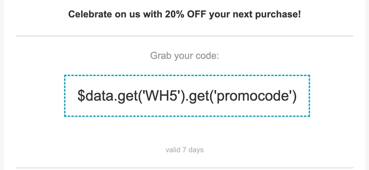 Promo code variable in the message