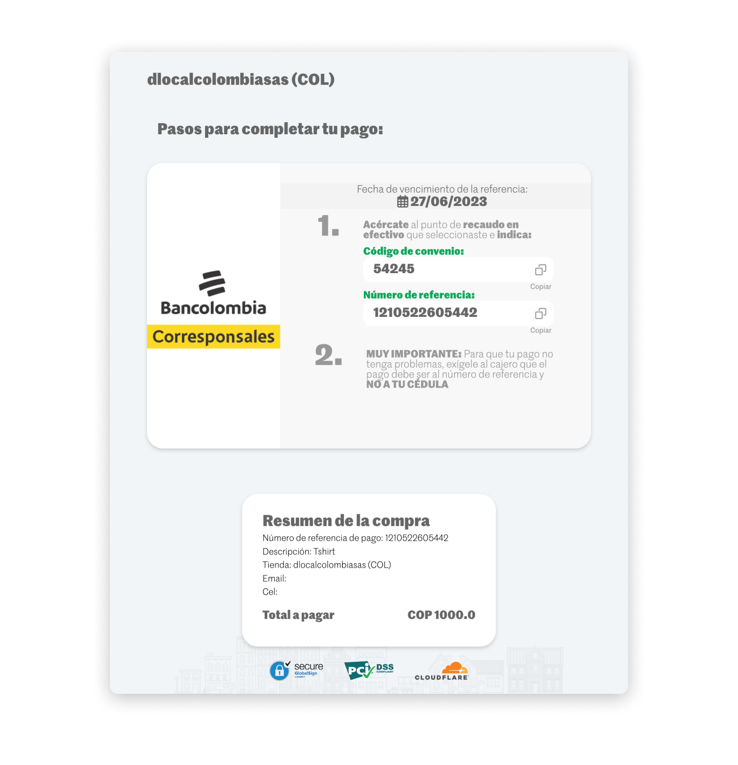 Bancolombia UI built with the information in the example above.