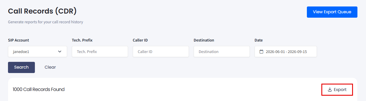Screenshot of the Export button