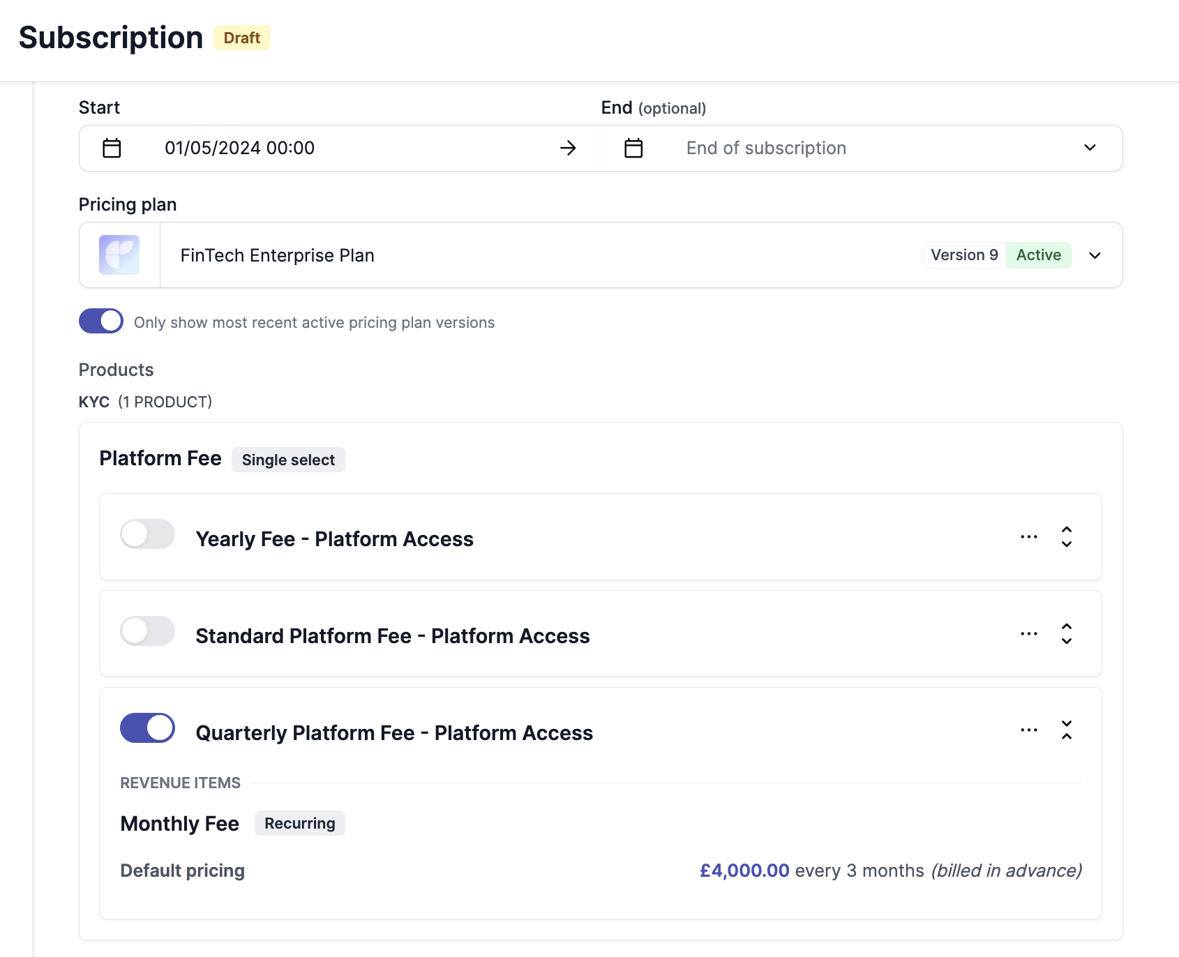 Single select pricing group