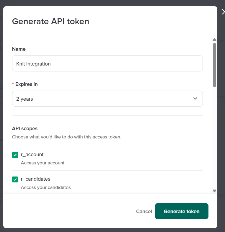 Workable Generate Access Token Popup
