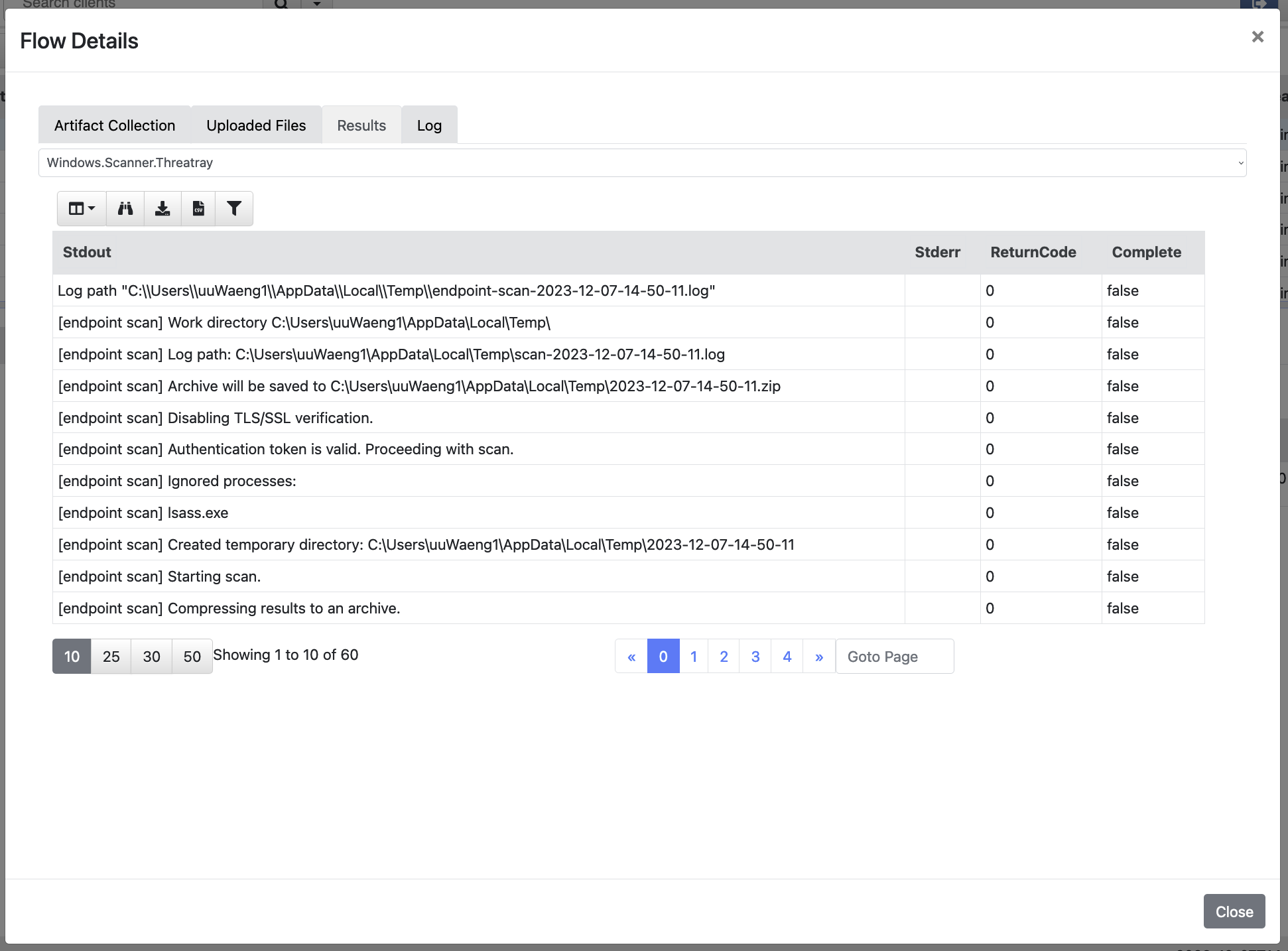 Threatray endpoint scan logs.