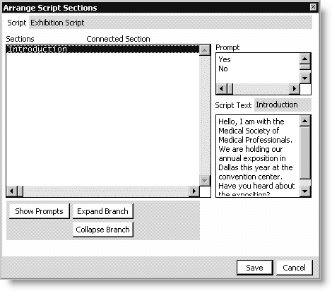 From Exposition, select Set up tables > Sales scripts, select a script, and click Arrange Script