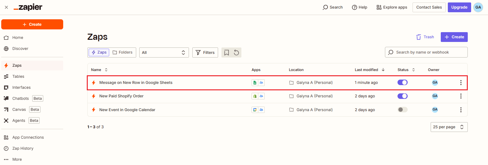 Screenshot of the homepage with added Zaps