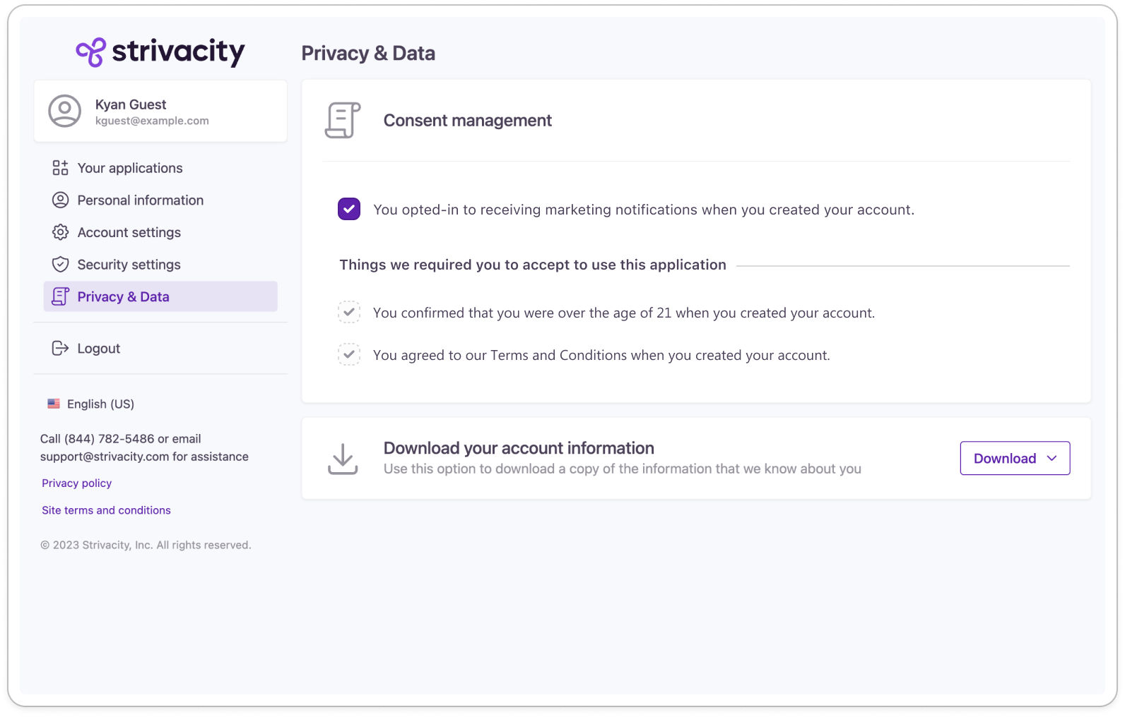 Privacy & data page