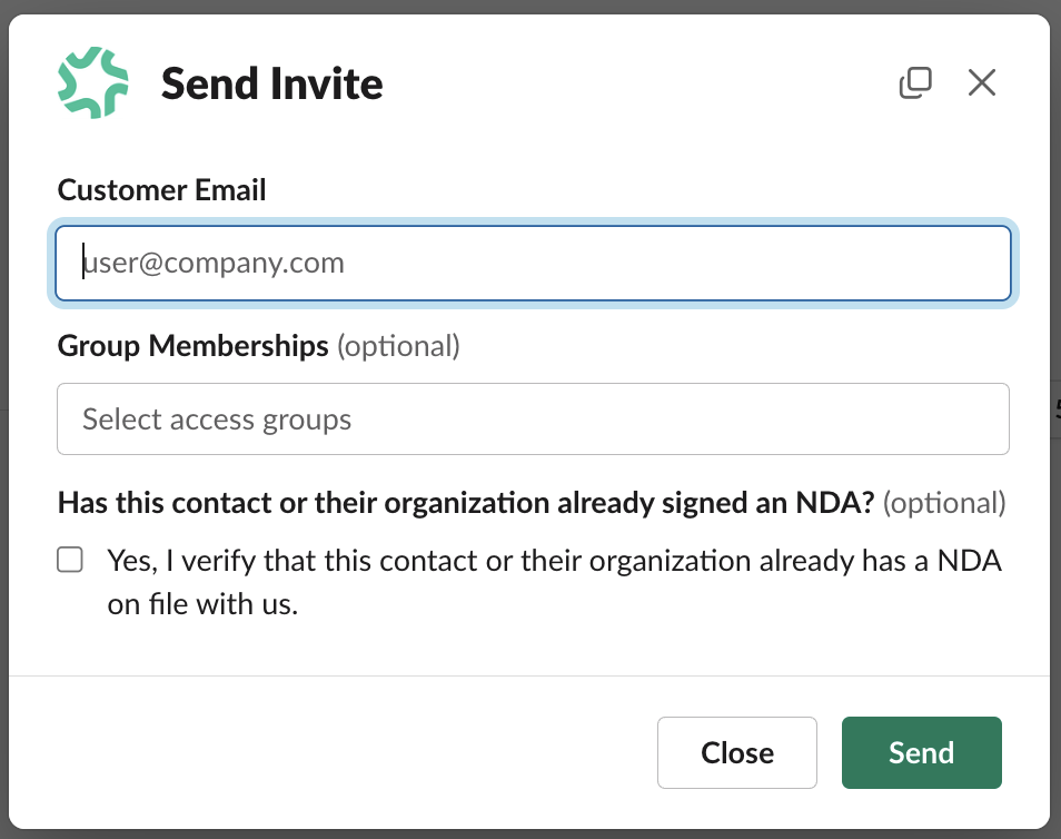 Run `/conveyor invite` to issue invitations to your Trust Center directly from Slack.