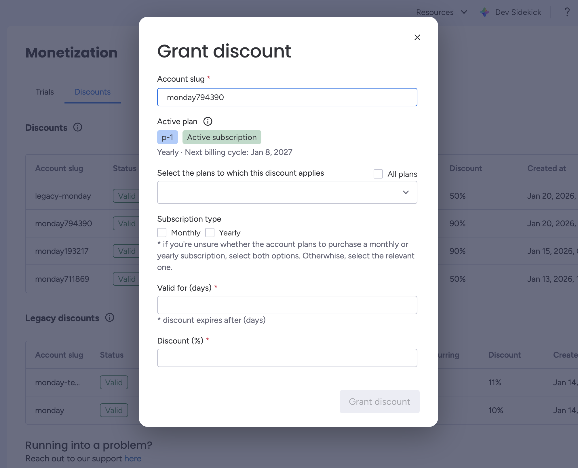 Create a discount through the Developer Center