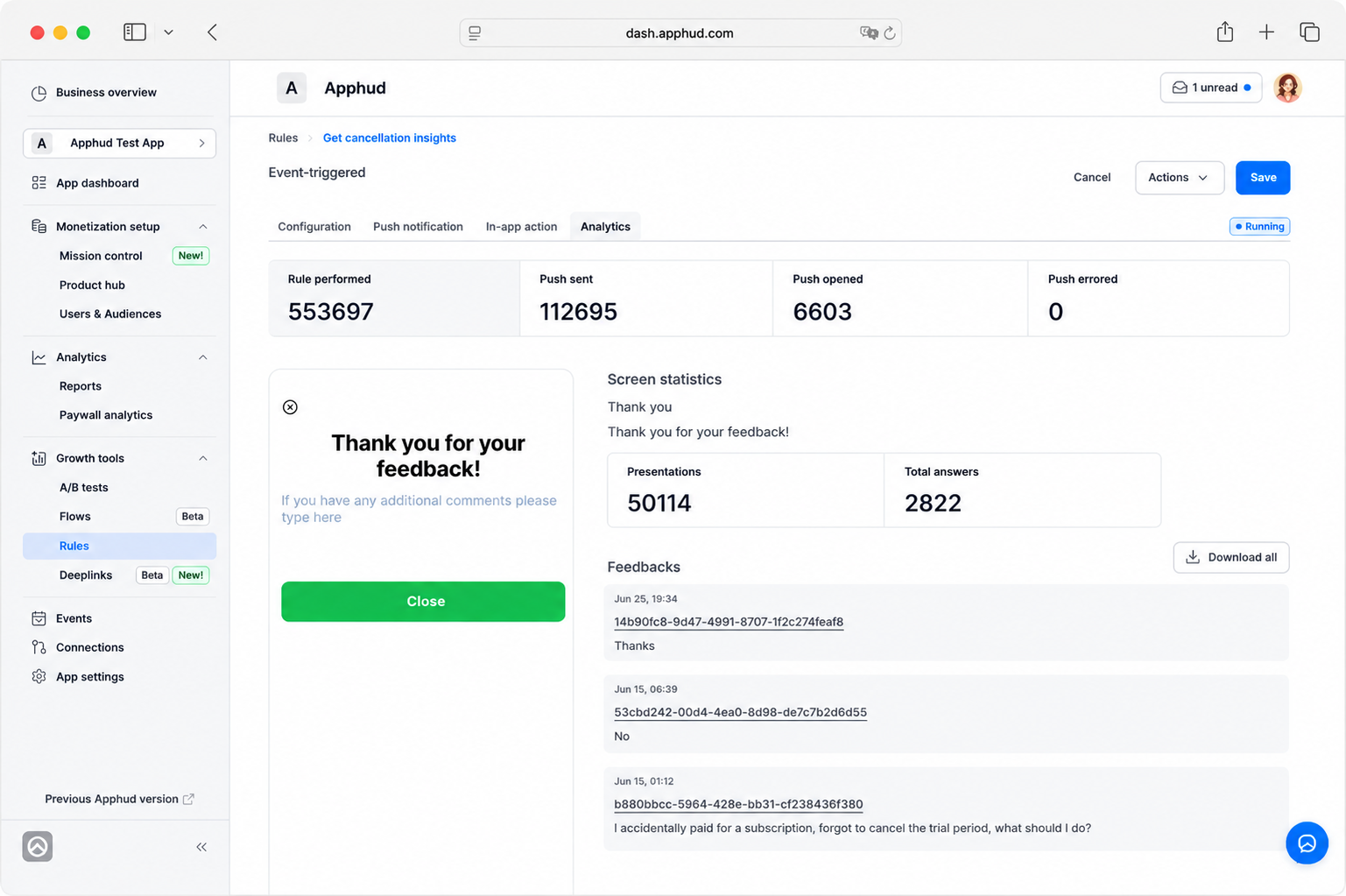 Apphud - Rules: built-in screen statistics
