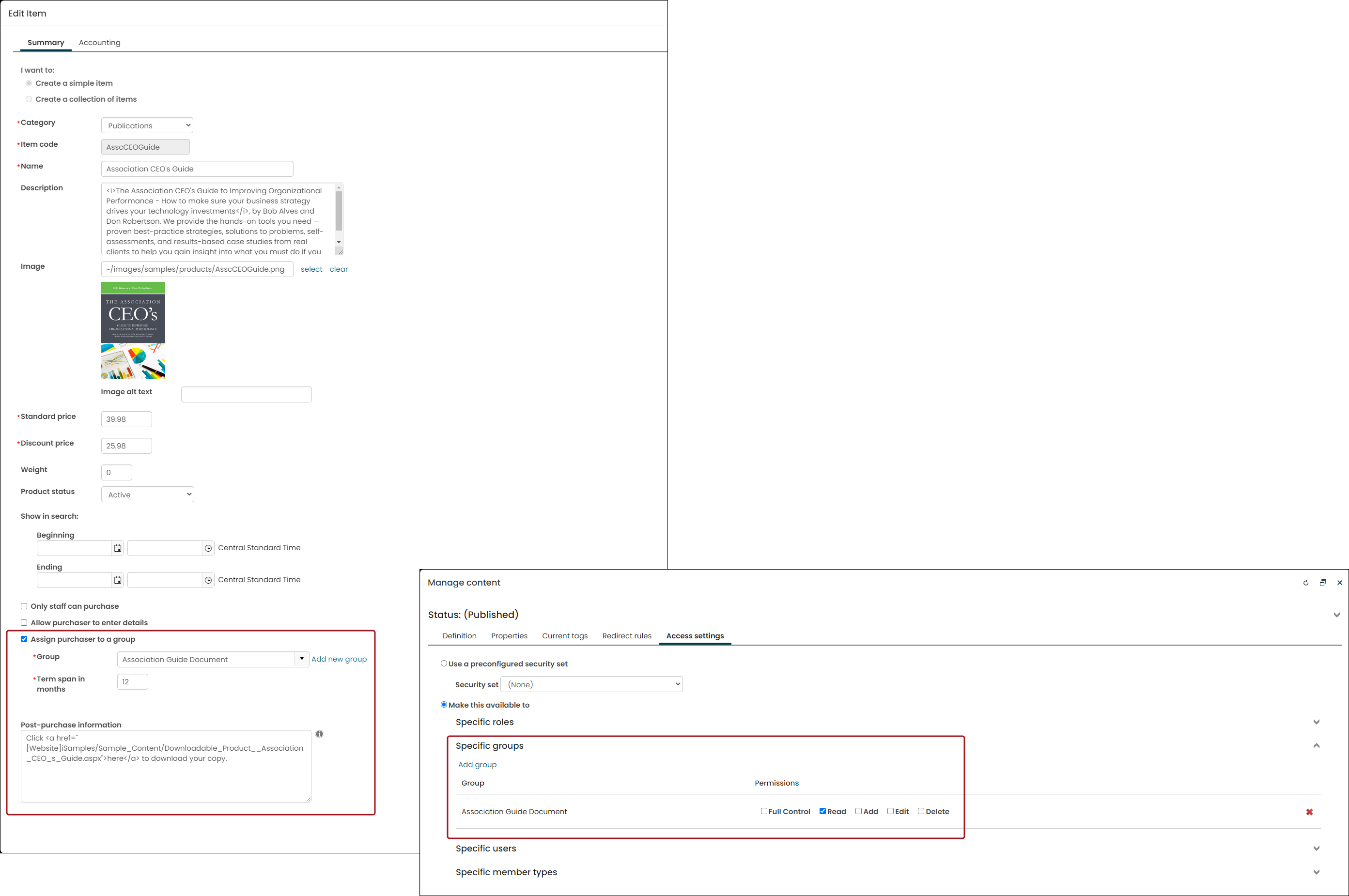 Configuring a product to be a product purchase group