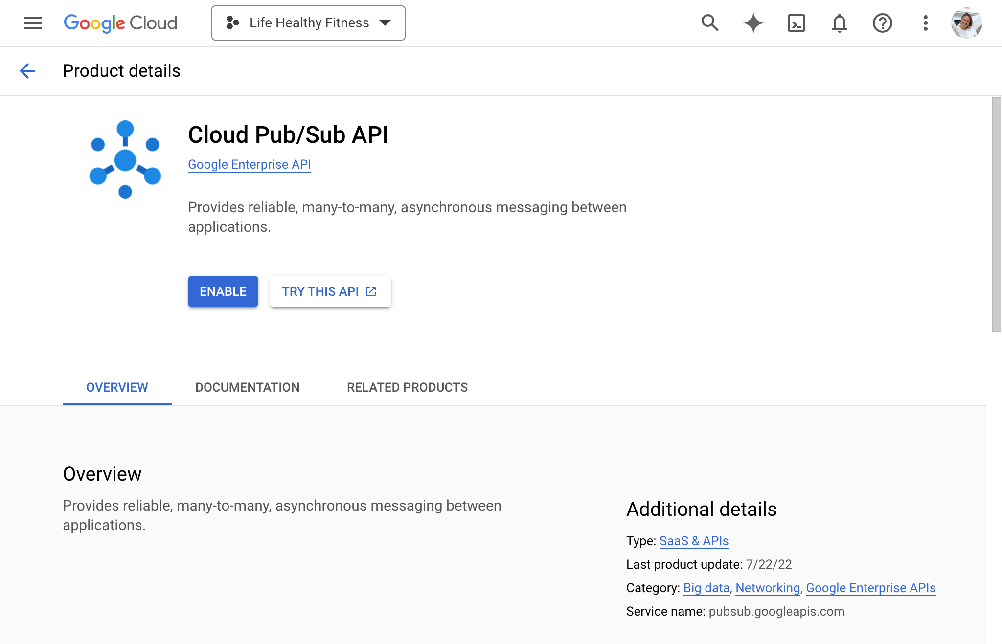 Enabling Cloud Pub/Sub API
