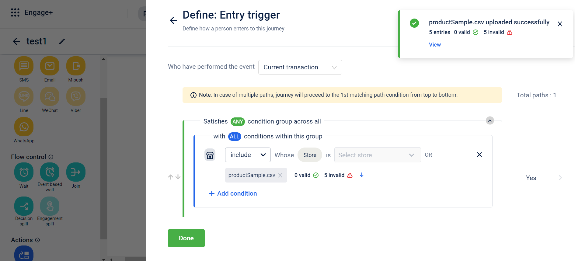 Note: You can either select the stores from the drop-down or upload with the help of csv. Both cannot be done simultaneously.