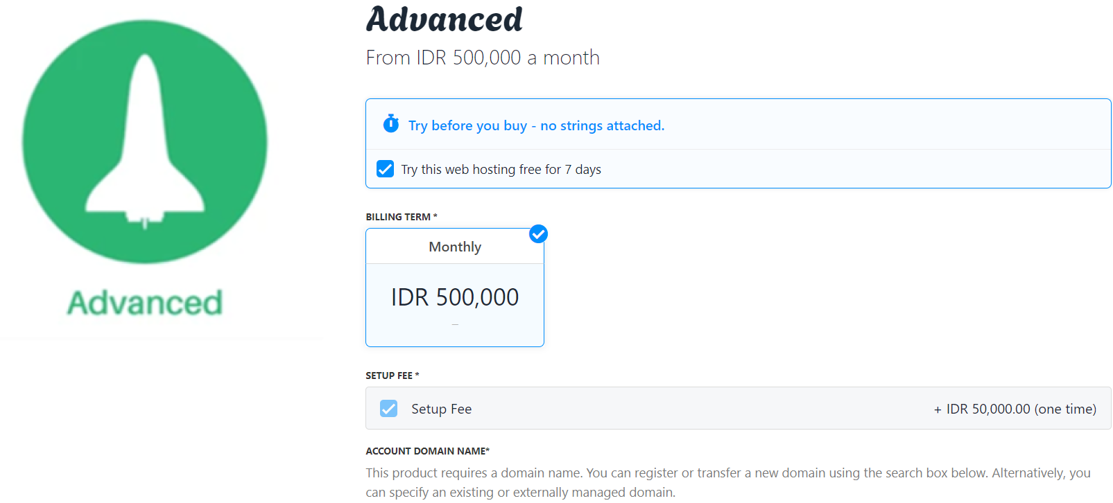 The setup fee will be shown on the client are