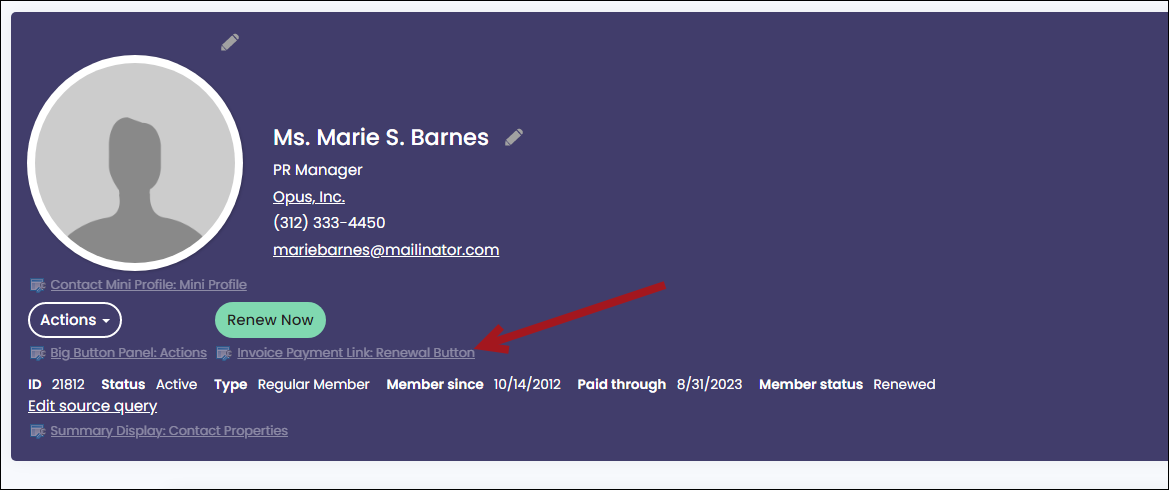 Selecting the invoice payment link edit bar for the renew now button