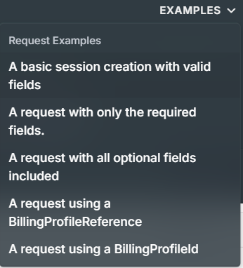 Reequest Examples dropdown list