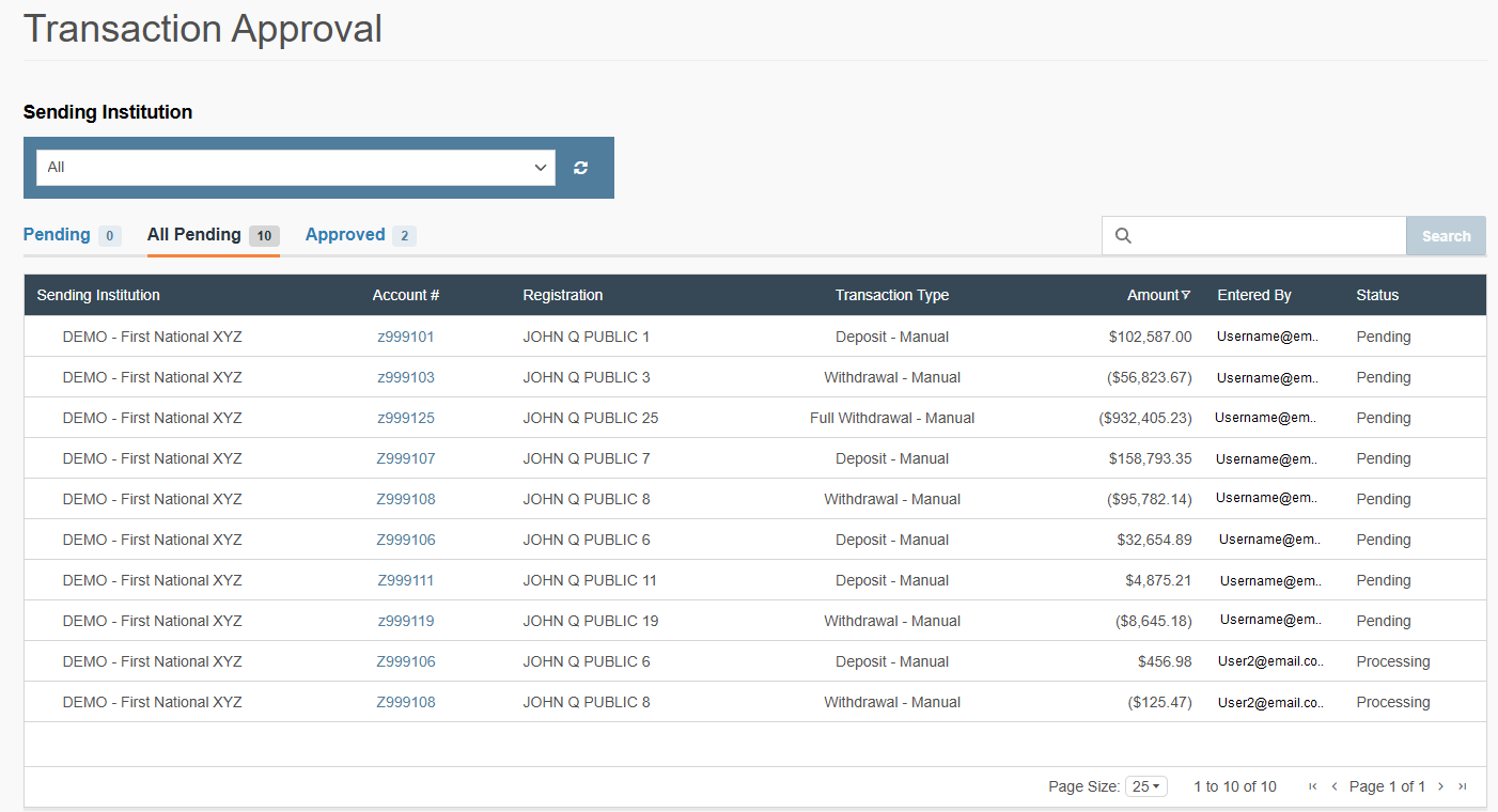All Pending Approval View