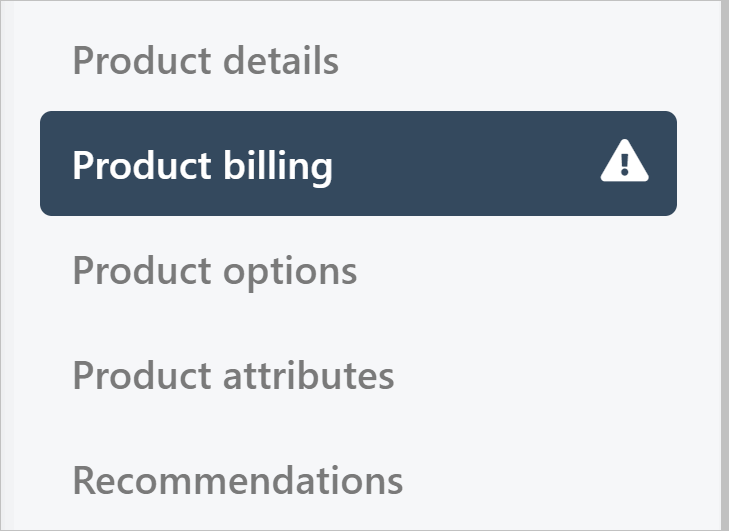 Product billing menu tab