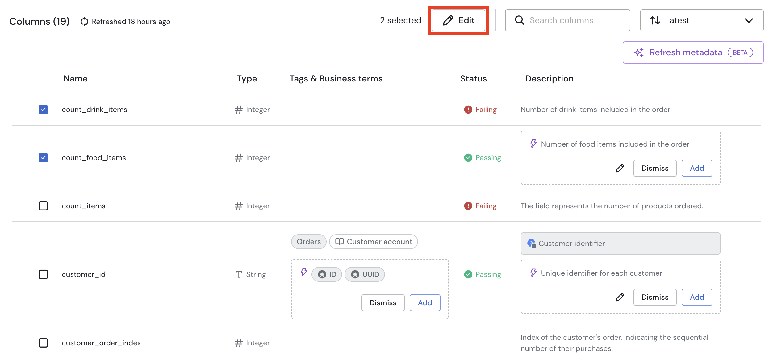 Asset Page Columns Tab Field Bulk Edit