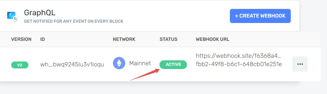 The status of the webhook is Active