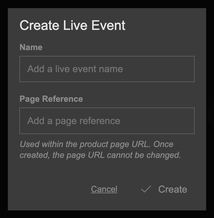 Enter a Live Event product name