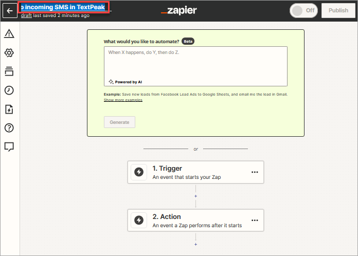 Screenshot of the  screen with modifying Zap name