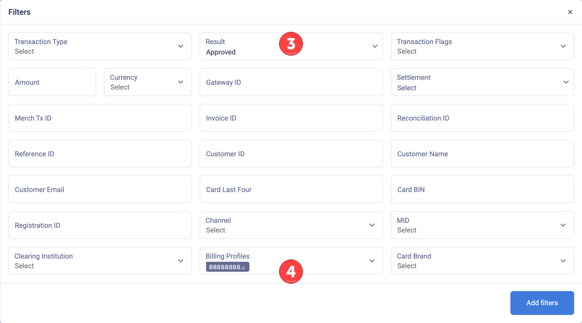 Filter by MID or billing profile