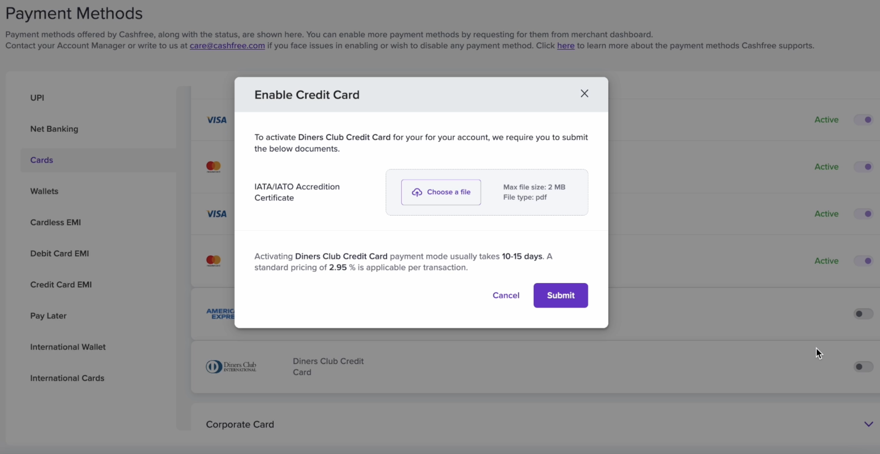 Submit Request to Enable Payment Method