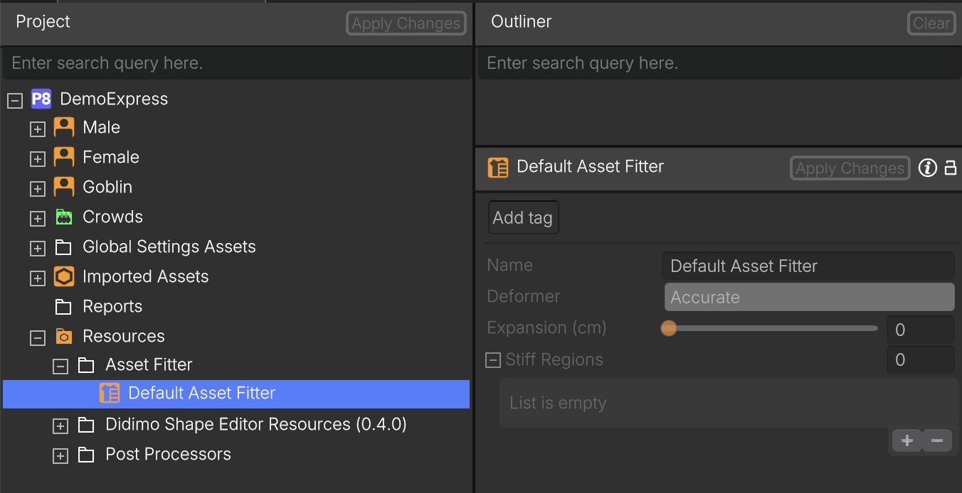 Default Asset Fitter location.